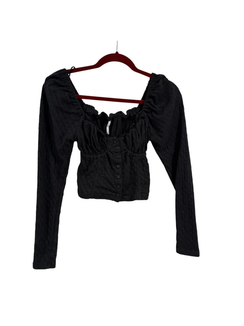 Free People Ladybug Long Sleeve Sweetheart Neck Top Black Size XS